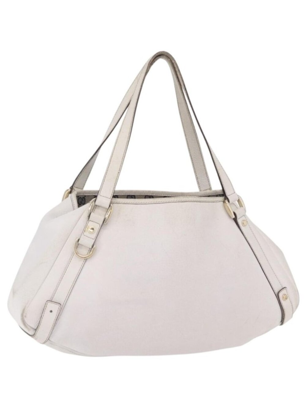 GUCCI Abbey Tote Bag Leather White Gold 130736